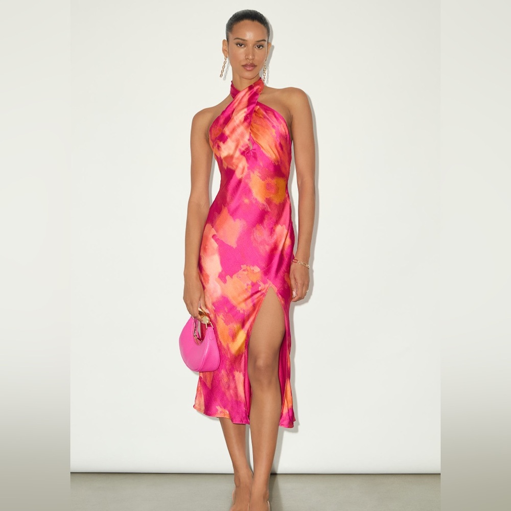 Lulu's Pink Satin Halter Dress
